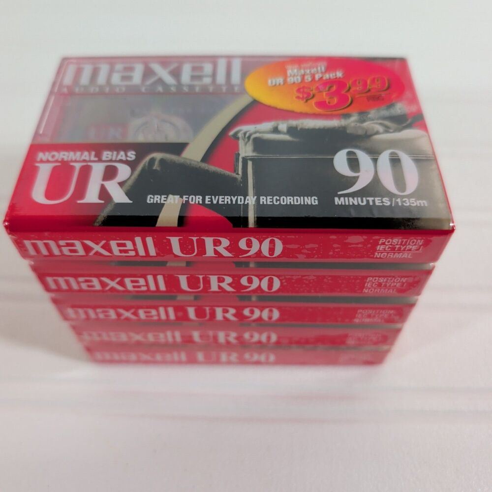 Maxell UR 90 Blank Audio Cassette Tapes 5 Pack 90 Min Normal Bias Type I Sealed